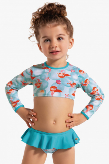 Biquni cropped com proteo solar beb e infantil sereias