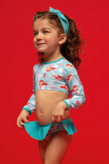 Biquni cropped com proteo solar beb e infantil sereias