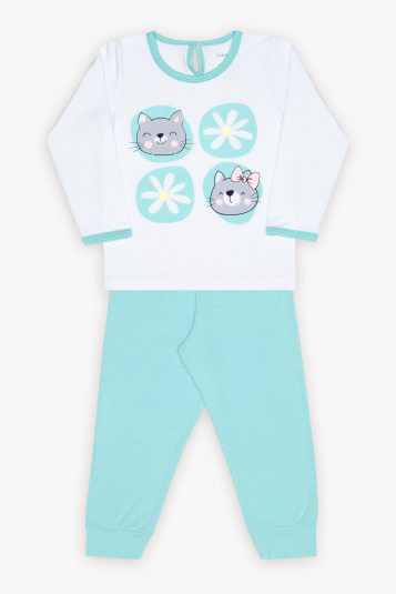 Pijama longo de modal gatinhas infantil - Brilha no escuro