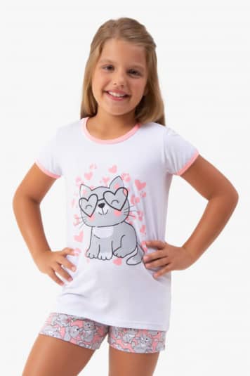 Pijama curto infantil gatinhas - Brilha no Escuro