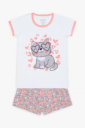 Pijama curto infantil gatinhas - Brilha no Escuro