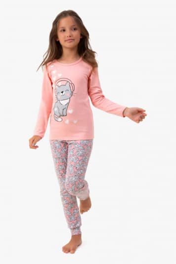 Pijama longo infantil gatinhas - Brilha no Escuro