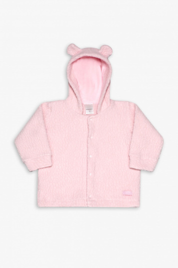 Casaco quentinho com capuz de urso rosa para beb