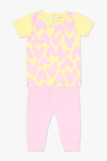 Pijama de modal coraes amarelo e rosa infantil