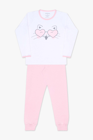 Pijama longo teen de modal gatinha - Brilha no escuro