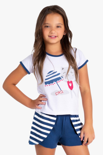 Pijama cropped teen modal gatinha 