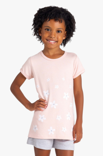 Pijama infantil de melange florzinhas - Brilha no escuro