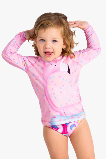 Camiseta proteo solar boia de flamingo beb e infantil