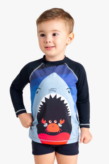 Camiseta proteo solar tubaro e caranguejo beb infantil