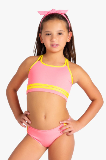 Biquni infantil rosa e amarelo