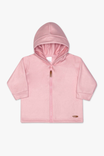 Casaco de soft com capuz e zper rosa para beb