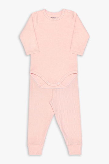 Conjunto de body melange canelado rosa para beb