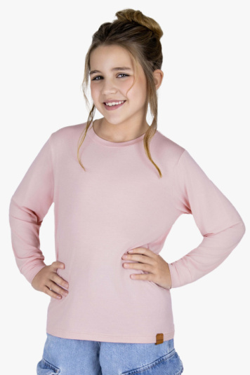 Camiseta teen de modal rosa tulipa manga longa