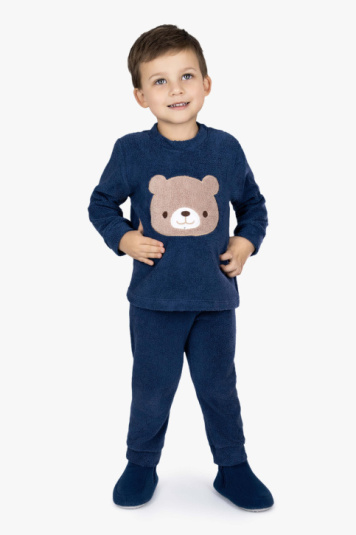 Pijama marinho com ursinho aplicado infantil 