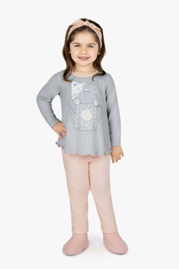 Pijama melange infantil gatinha - brilha no escuro