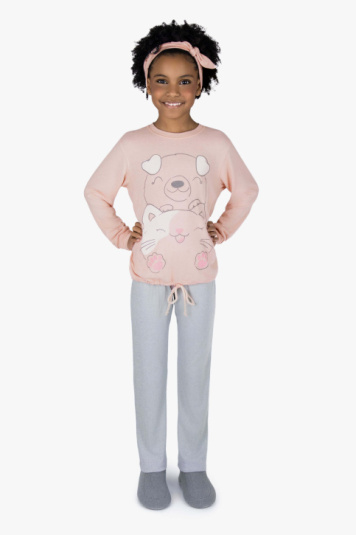 Pijama infantil rosa melange - brilha no escuro