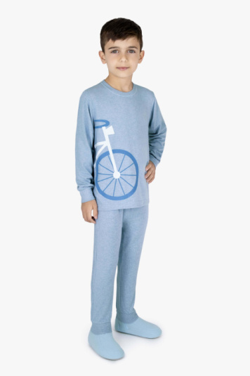 Pijama infantil azul melange - brilha no escuro