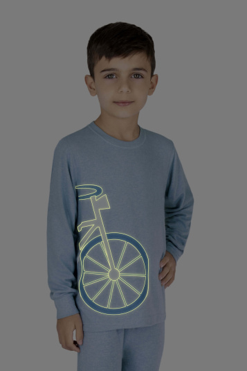 Pijama infantil azul melange - brilha no escuro