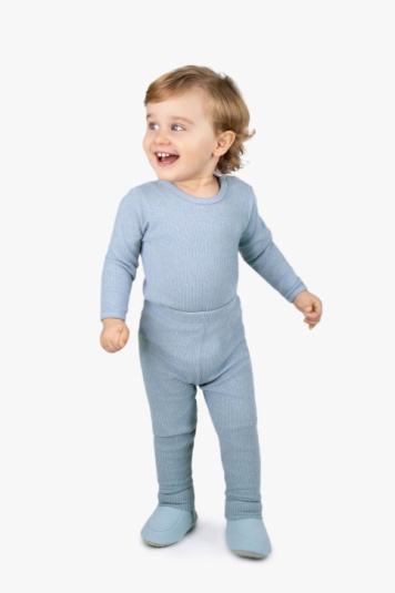 Conjunto de body melange canelado azul infantil