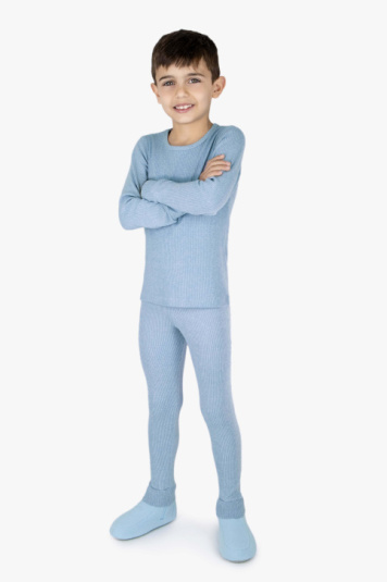 Pijama infantil de melange canelado azul luar