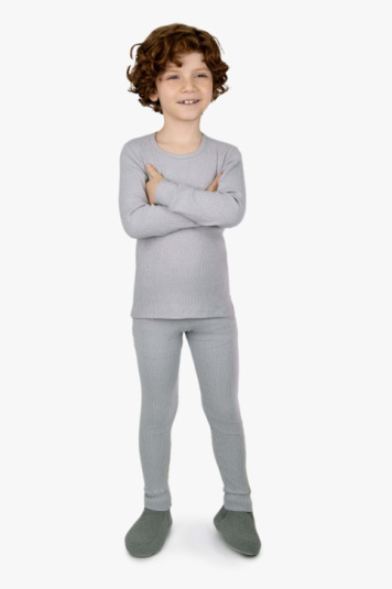 Pijama infantil de melange canelado cinza mescla