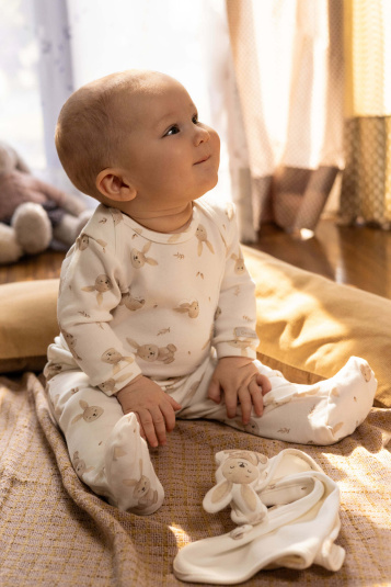 Kit conjunto de body e naninha coelhinho marfim para beb