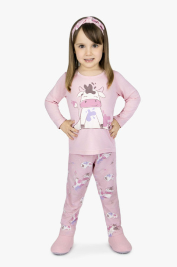 Pijama modal rosa vaca artista infantil