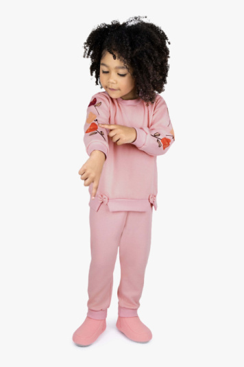 Pijama moletinho rose com estampa tulipas infantil