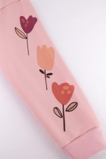 Pijama moletinho rose com estampa tulipas infantil