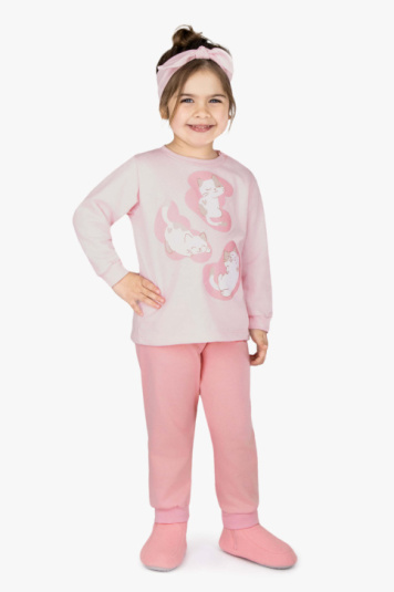 Pijama moletinho rosa gatinhas infantil