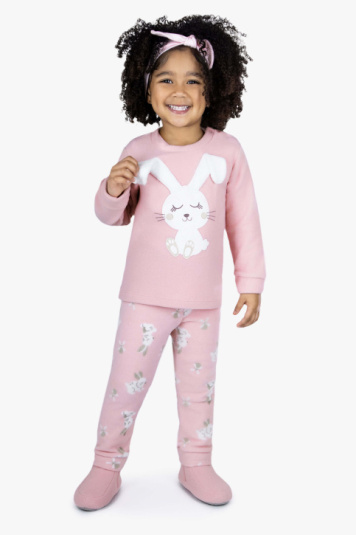 Pijama soft coelhinho rosa infantil