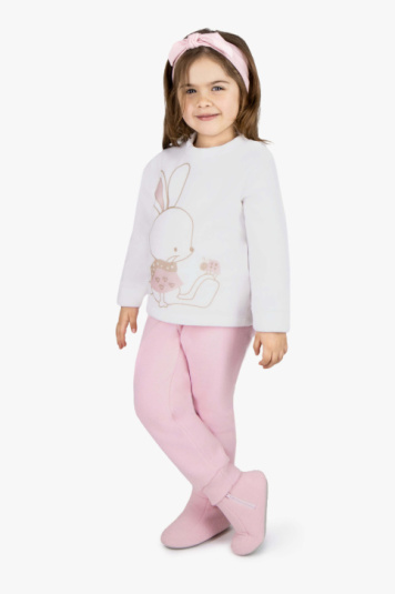 Pijama soft coelhinha branco e rosa infantil