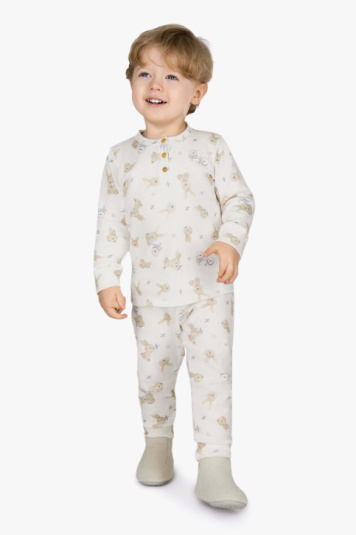 Pijama suedine egpcio estampado coelhinho azul infantil