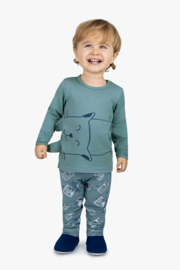 Pijama algodo e modal gatinho infantil