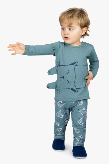 Pijama algodo e modal gatinho infantil