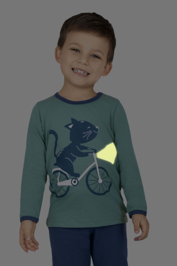 Pijama gato de bicicleta infantil - brilha no escuro