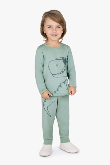 Pijama modal verde dinossauro culos escuro infantil