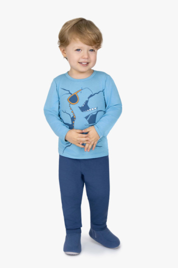 Pijama modal azul dino infantil - brilha no escuro