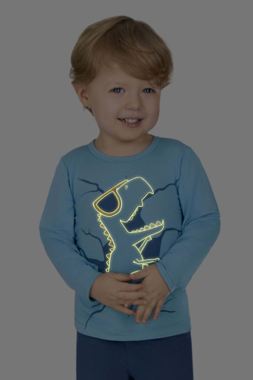 Pijama modal azul dino infantil - brilha no escuro