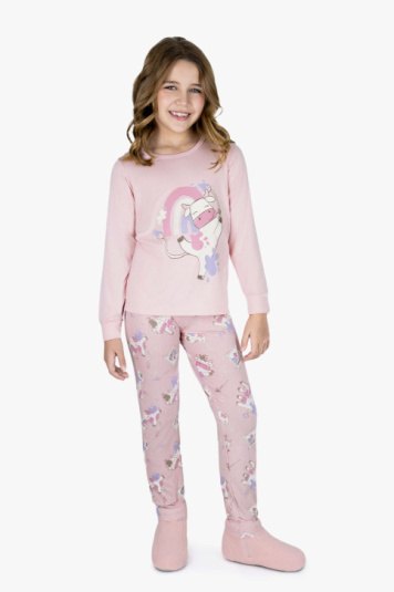 Pjama infantil modal rosa vaca artista