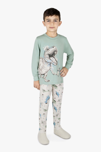 Pijama infantil modal dino pintor brilha no escuro