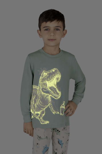 Pijama infantil modal dino pintor brilha no escuro