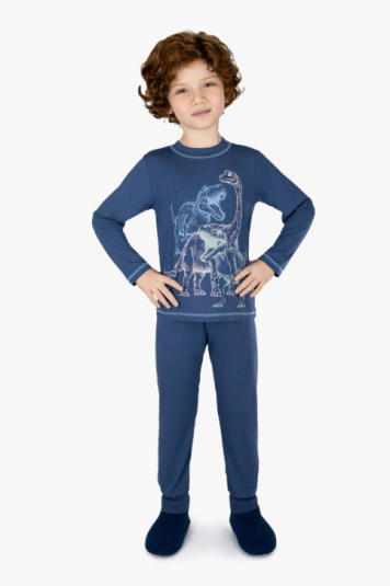 Pijama infantil modal azul dinossauros