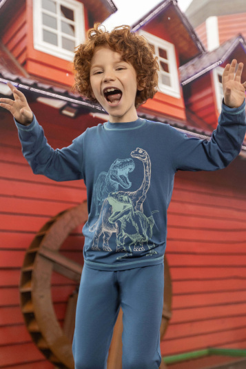 Pijama infantil modal azul dinossauros