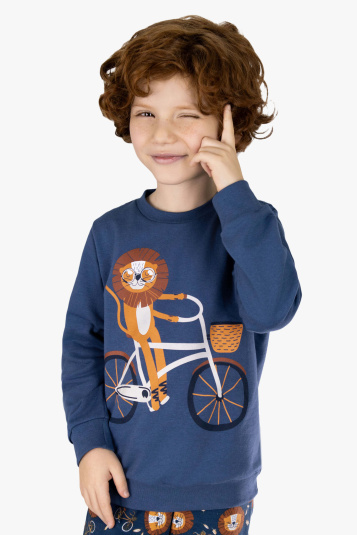 Pijama infantil moletinho estampado leo de bicicleta