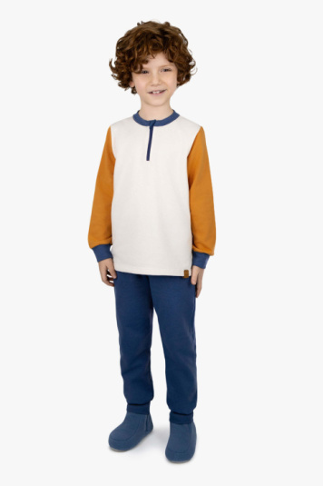 Pijama infantil moletinho azul e laranja