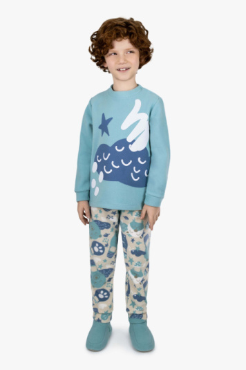 Pijama infantil soft balo azul  - brilha escuro