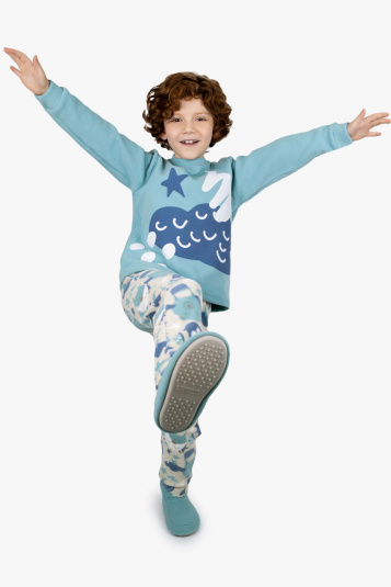 Pijama infantil soft balo azul  - brilha escuro